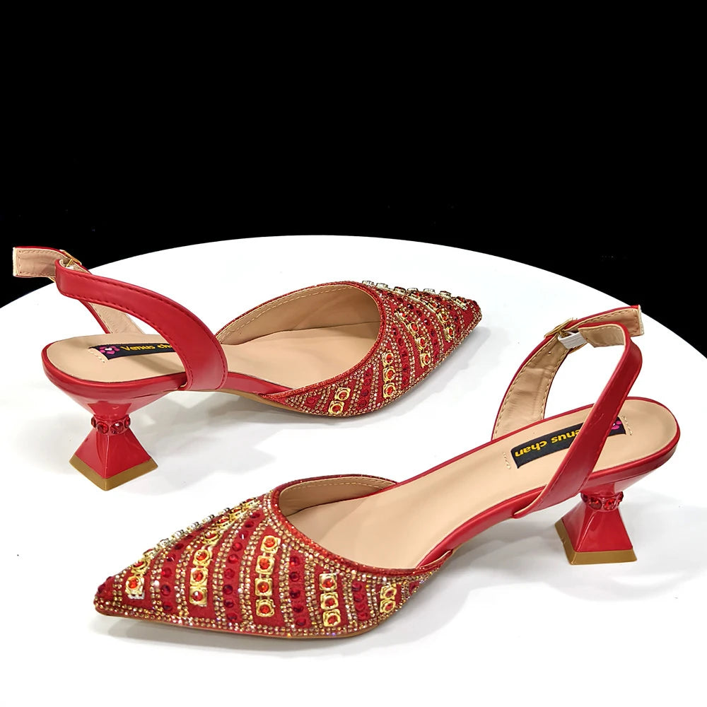 2025 Elegant Multicolor Color Women's  Heels and Rhinestone Handbag Set - Italian Design for Weddings and Parties