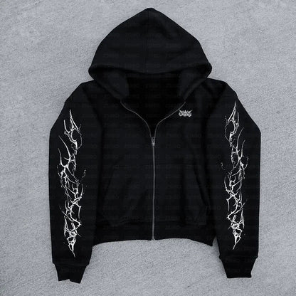 2025 new European and American retro punk complex design printed zipper cardigan hoodie trousers sweatpants suit street wear