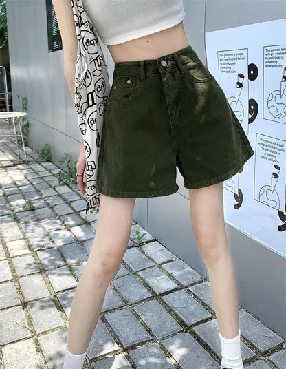 Wide Short Jean Pants Woman With Waist Pocket Denim Shorts for Women Korean Style Youthful Cheap Harajuku Fashion Outfits Jorts