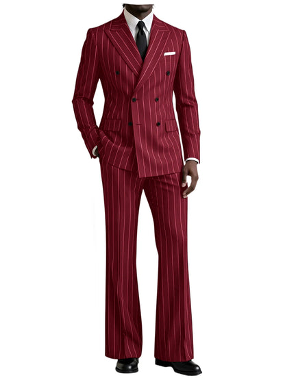 Men's Striped 2 Piece Suit Notched Lapel Straight Stripe Coat + Flare Pants Formal Business Wedding Party Prom Tuxedo for Men