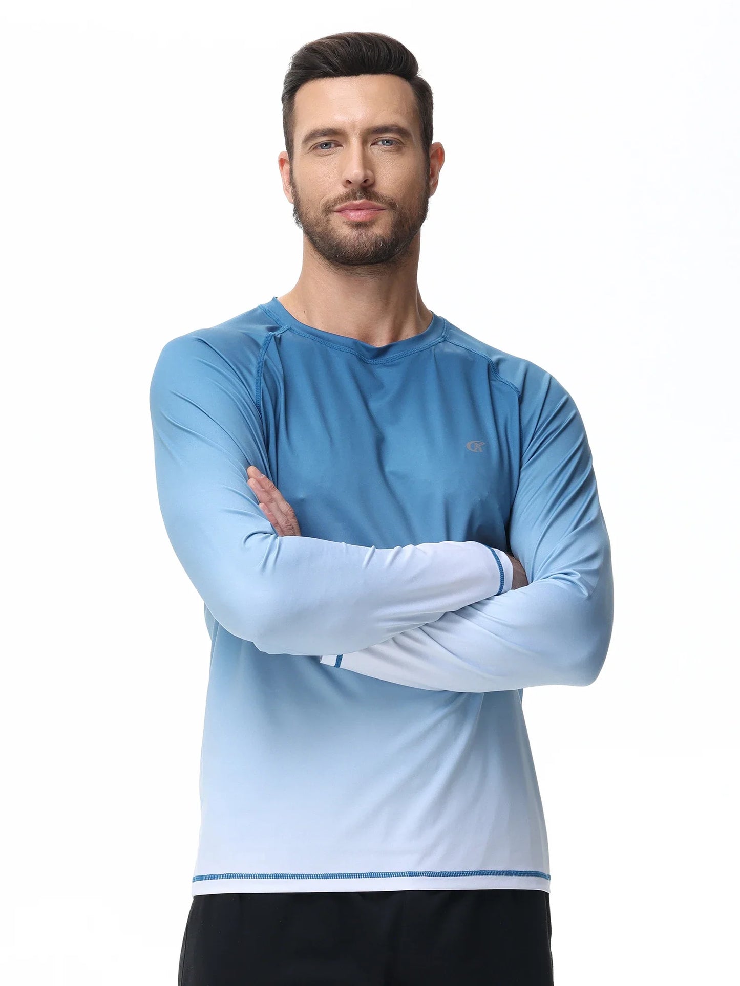 Summer Men's UPF 50+ Beach Swimming T-Shirt, Quick Dry Long Sleeve Fashion Gradient Rash Guard Tops for Sport Fishing Hiking