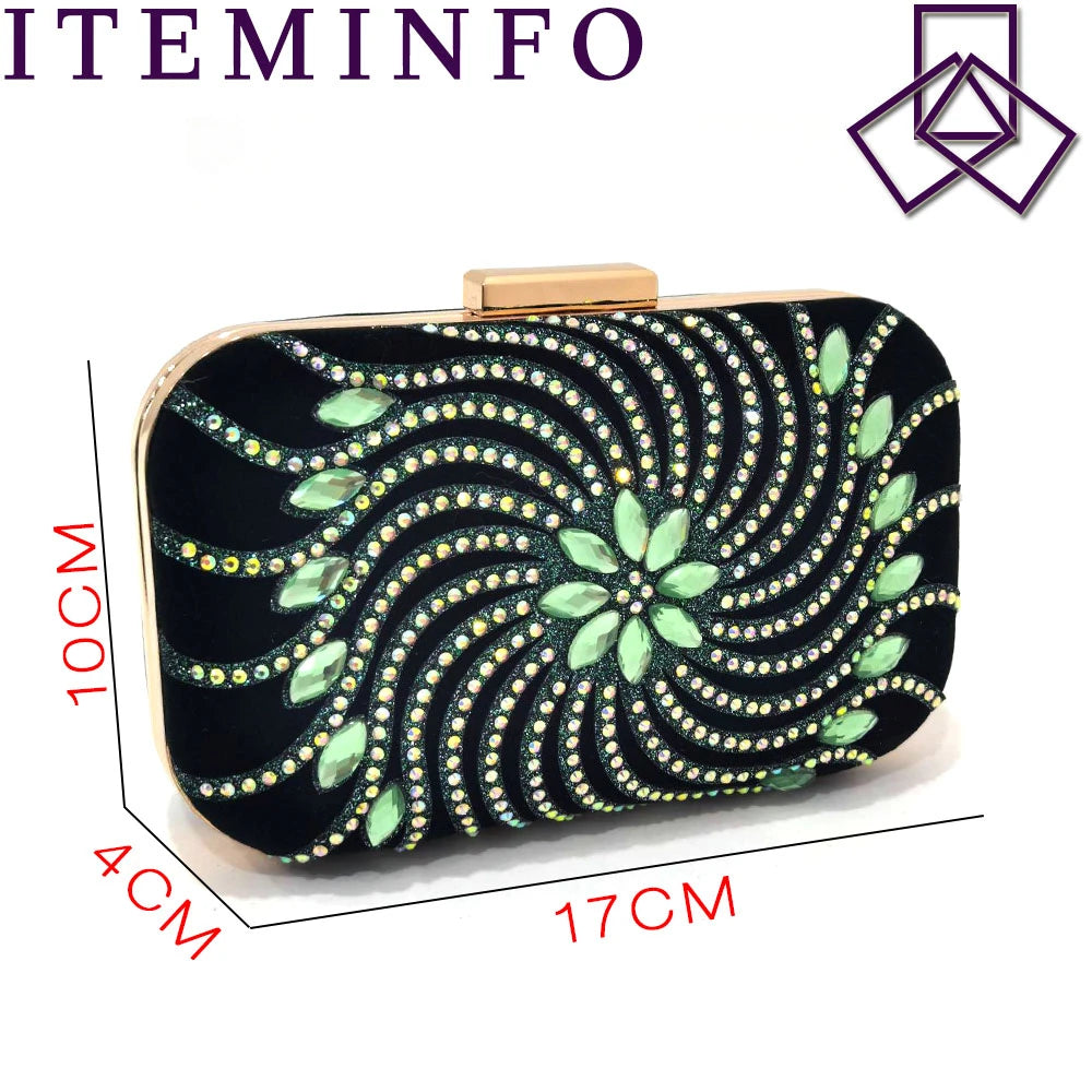 2023 The Latest Italian Design Rotary Rhine-Diamond Floral Thick Heel Platform Women's Comfortable Shoes Bag and Shoe Set