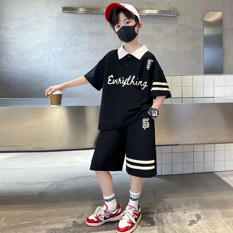 Kids Luxury Clothing Cotton Pique Fabric T-shirt Shorts Summer Outfit Set for Tweens Boys High Quality Polo Suit Child 5-14 Y
