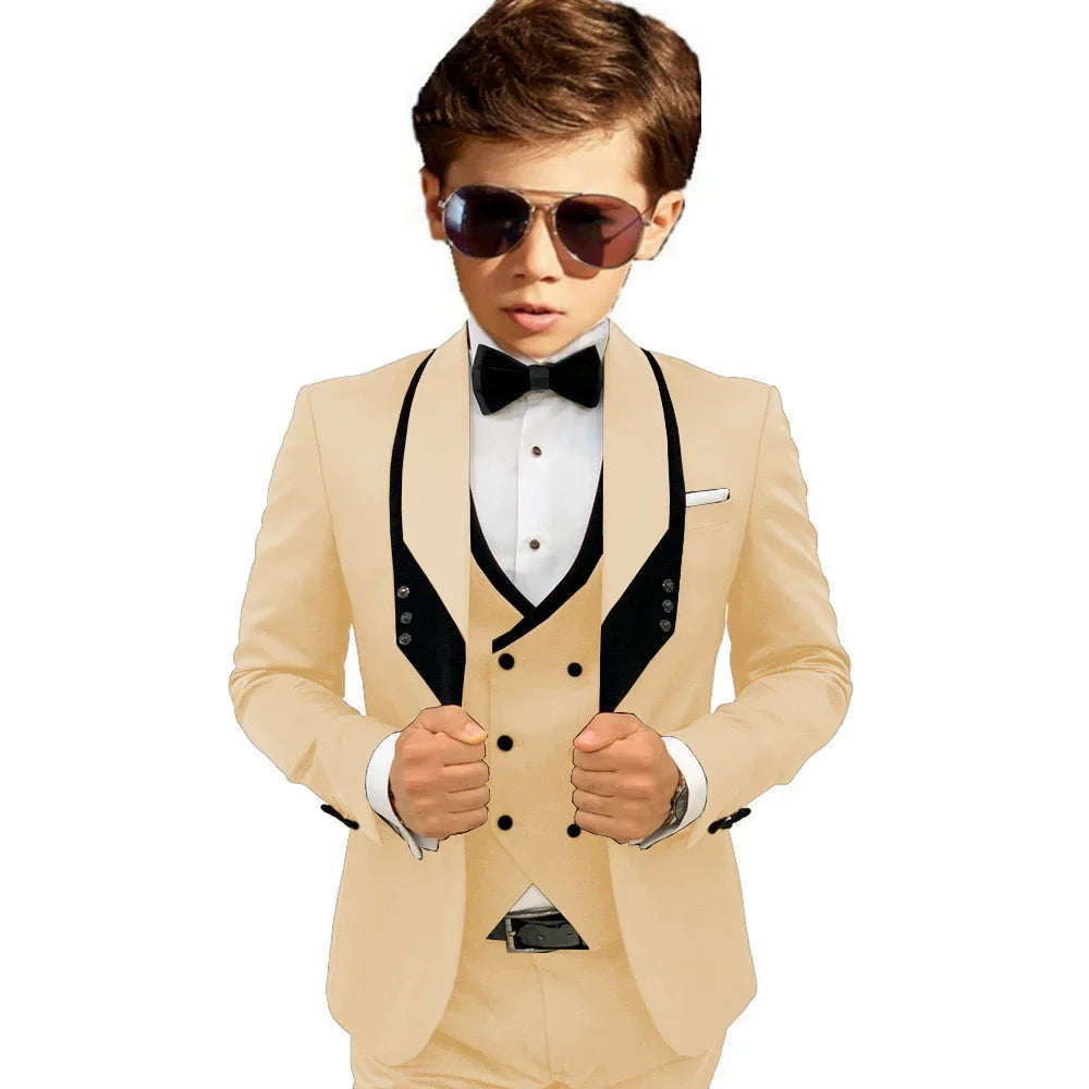 Sky Blue Elegant Shawl Lapel Tuxedo 3 Pieces Formal Banquet Outfit High Quality Children's Stylish Suit Set Party Wear 2-20T