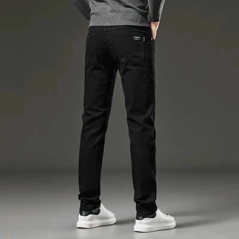Men's autumn and winter hot jeans elastic small straight leg pants black gray micro elastic zipper fashionable versatile jeans
