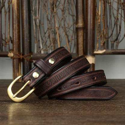 2.4CM Thick Cowhide Copper Buckle Ladies Genuine Leather Casual Jeans Belts for Women Luxury Designer Korean Fashion Thin Belt