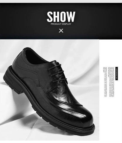 Brown Burnished Genuine Leather Lace Up Chunky Sole Formal Business Office Groom Wedding Daily Wear Shoes Fashion Comfortable