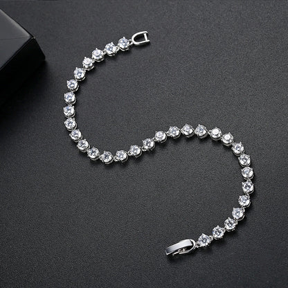 Silver Color 3 Prong Round Cubic Zirconia Necklace Earring Bridal Jewelry Set Simple Design Bride Wedding Accessories