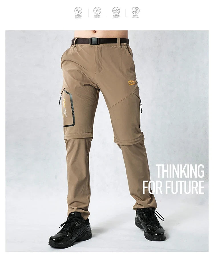 Men's Camping Hiking Pants Trekking Stretch Summer Quick Dry UV-Proof Outdoor Travel Trousers Detachable into Shorts