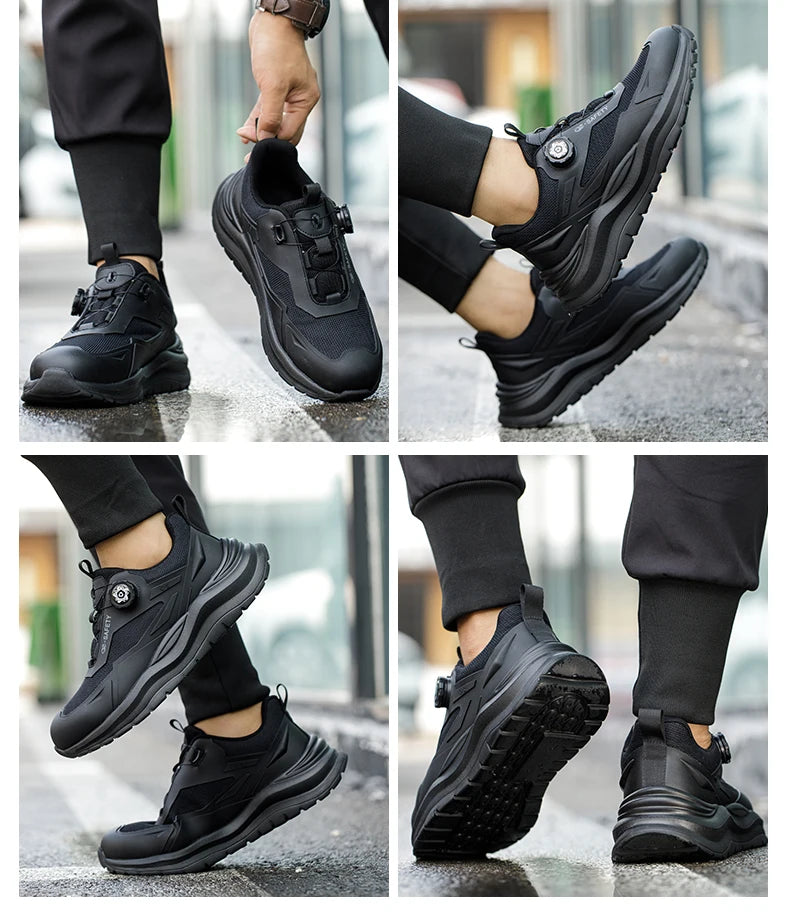 Large Size 48 Men's Summer Safety Shoes Rotating Button Work Sneakers Steel Toe Shoes Puncture-Proof Protection Shoes Security