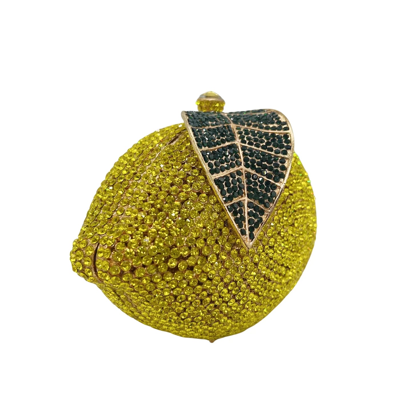 Green Lemon Shaped Rhinestone Handbags for Cocktail Party Women Gorgeous Crystal Wedding Bridal Cutch Purse Evening Bags