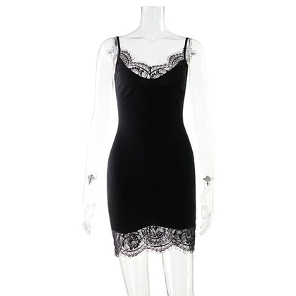Women's Summer Dresses Lace Patchwork Camisoles Sexy Club Solid Short Dresses Fashion Skinny Female Regular Casual Mini Dresses