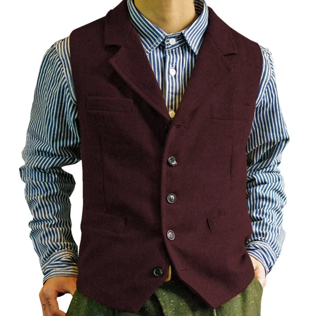 Men Vest Brown Single Button With Lapel Solid Waistcoat For Wedding Banquet Business Office Work Casual Daily Men Suit Vest
