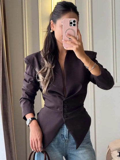 High Street Fashion Blazer Dress Style Asymmetrical Pointed Hem Slim Fit Blazers Jacket Luxury Single Breasted Party Clubwear