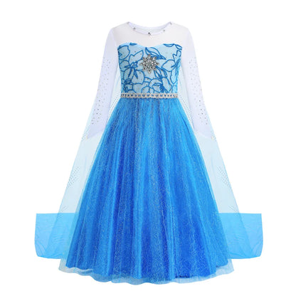 For 2-10 Year Cosplay Fancy Queen Frozen Elsa Anna Costume Girls Princess Dress Toddler Halloween Party with Decorative Fittings