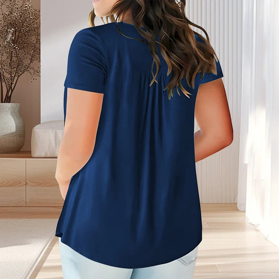Solid Color Button Front Tee, Casual Fashion Short Sleeve Scoop Neck T-shirt for Summer