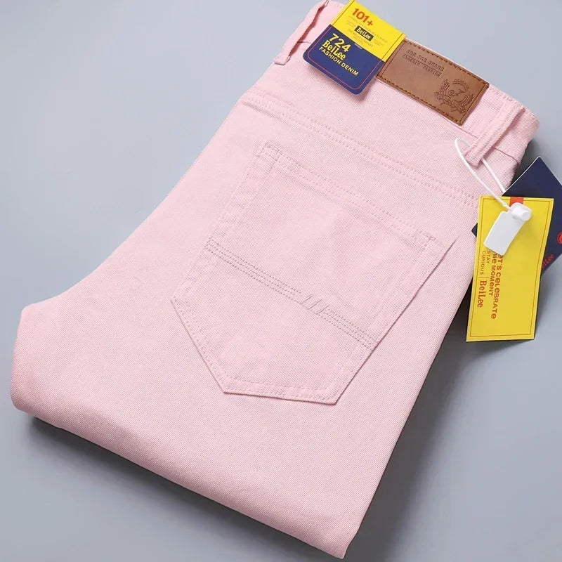 5 Colors 98% Cotton Stretchy Jeans Men's Mid-waist Straight Pencil Denim Trousers Brand Clothing Personality Fashion Male Pants