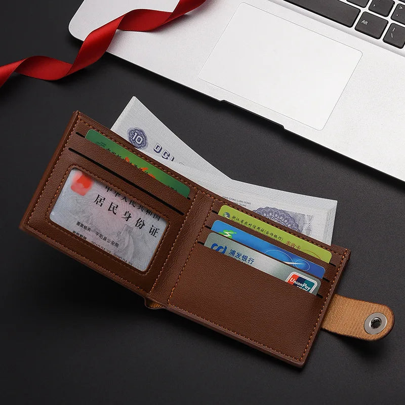 Men's Wallet Pu Leather Short NO Zipper Buckle Wallet Solid Color Wear-Resistant Leather Clip Daily Casual Fashion Zero Wallet