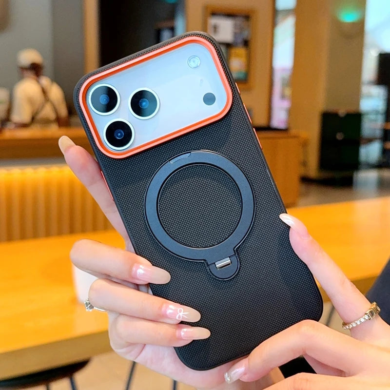 funda For iPhone Air Case ELVEV Magnetic Luxury PU Leather Anti-fall with Rotatable Ring Stand Cover for iphone17 pro max كفر