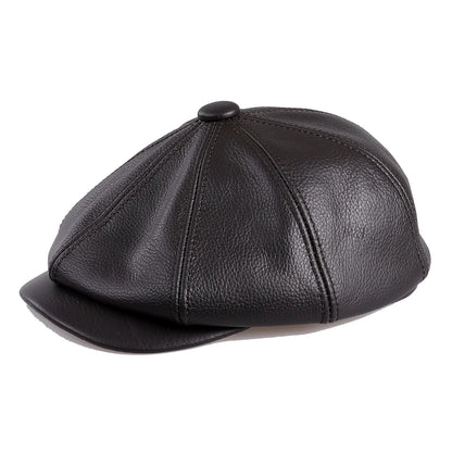 Men's Newsboy Flat Cap 100% Genuine Cowhide Leather Gatsby Ivy Golf Cabbie Driving Hat 8 Panels Classic Design