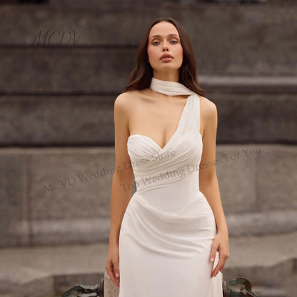 Civil Chiffon Mermaid Wedding Dresses With Shawls One Shoulder Vestido De Novia Sleeveless Corset Back Bride Gowns Customized