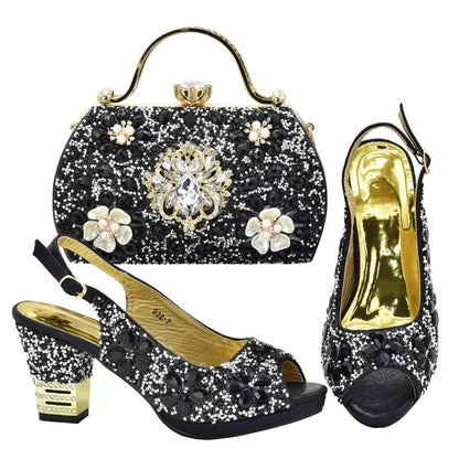 Italian Shoes and Bags Matching Set with Rhinestone Plus Size Shoes Luxury Italian Shoe and Bag Set 2026 Wedding Shoes Bride
