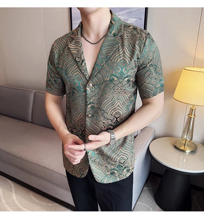 Summer Thin Ice Silk Without Lining Men Suit Coats 2025 New High-end Fashion Jacquard Casual Social Shirt Coat Men Clothing