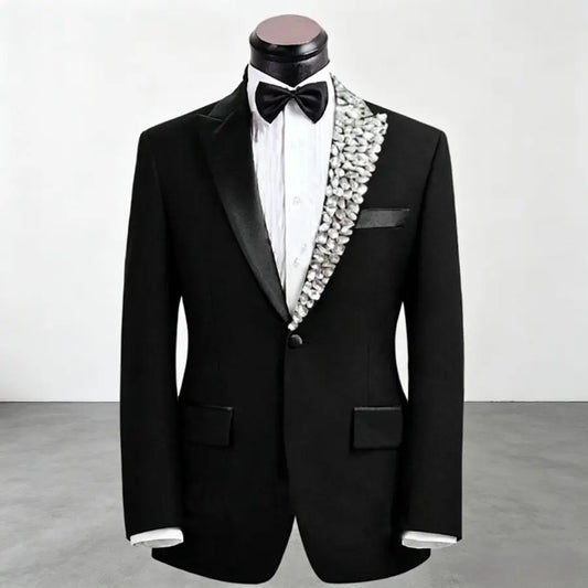 Luxury Beaded Formal Men Suits with Crystal 2 Pieces Wedding Tuxedo for Groom Slim Fit Prom Party Blazer Jacket Pants Set Outfit