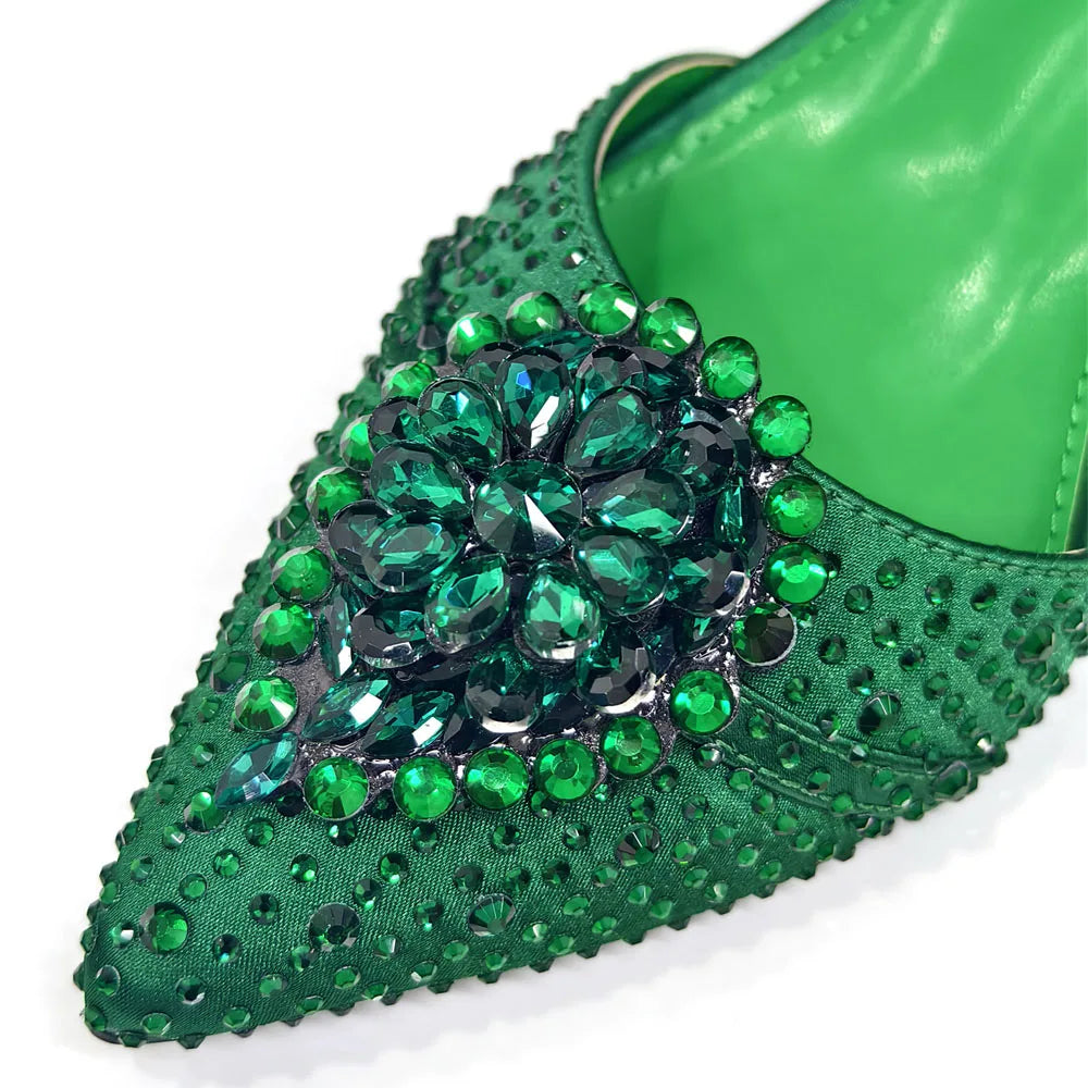 Blue Color Rhinestone Comfortable high heel shoe And Bag Fashion Style Pointed-Toe Shoes For Women Or Commuting Shoes