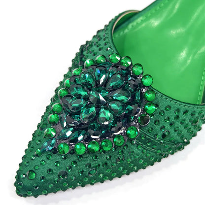Blue Color Rhinestone Comfortable high heel shoe And Bag Fashion Style Pointed-Toe Shoes For Women Or Commuting Shoes