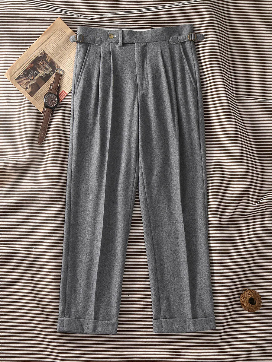 2026 Spring Light Flannel Loose Straight Casual Pants with Italian Parisian Button Adjustment - Customizable Men's Suits