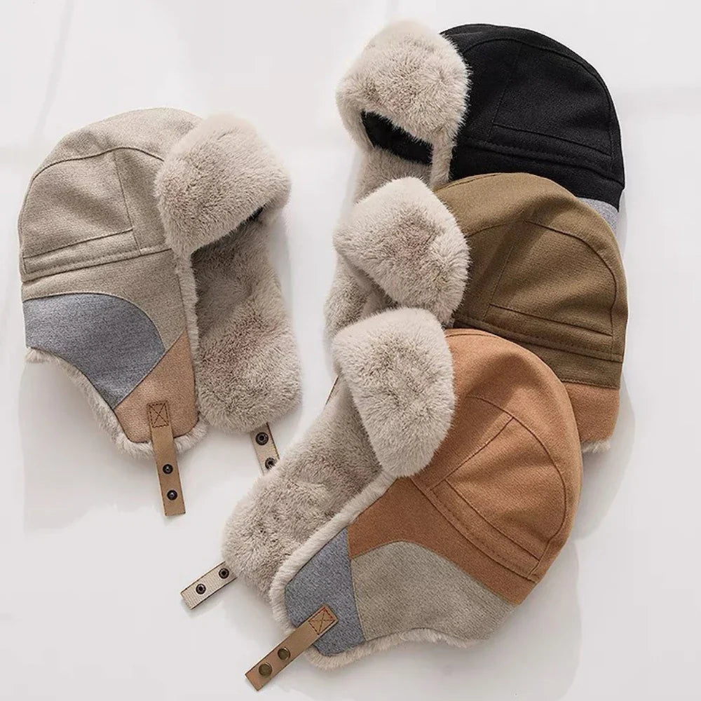 Russian Hat Men Women Winter Fur Hats Male Female Patchwork Russian Hat Thick Warm Ski Earflap Cap Windproof Bomber Hats