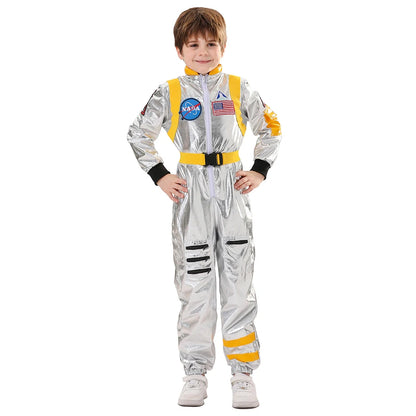 Kids Astronaut Costume Silver Astronaut Cosplay Fantasia Disguise Children Jumpsuit Spaceman Outfits Hallowee Carnival Suit