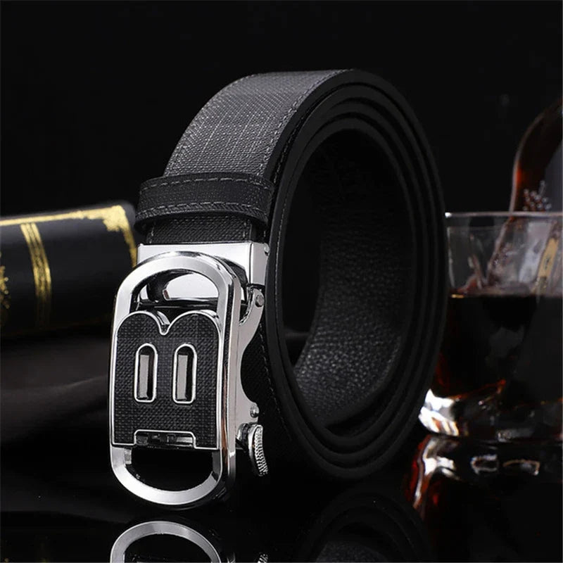 New Width 3.4cm Men's Belt Business Formal Real Leather Canvas Male Belt High Quality Metal Automatic Buckle Belt for men jeans