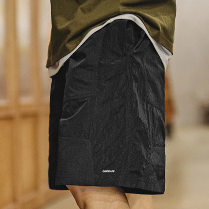Outdoor Patchwork Black Shorts Men's Lightweight Quick-Dry Breathable Shorts with Elastic Waist Straight Leg Sport Pants