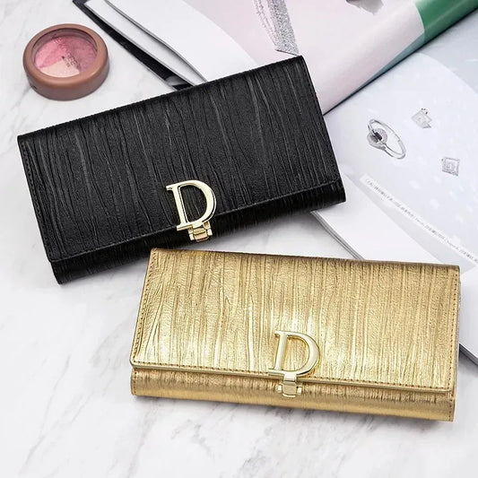Fashion Women Long Wallets Female Long Phone Purse Luxury Genuine Leather Ladies Card Holder Stripe Wallet Cartera De Mujer