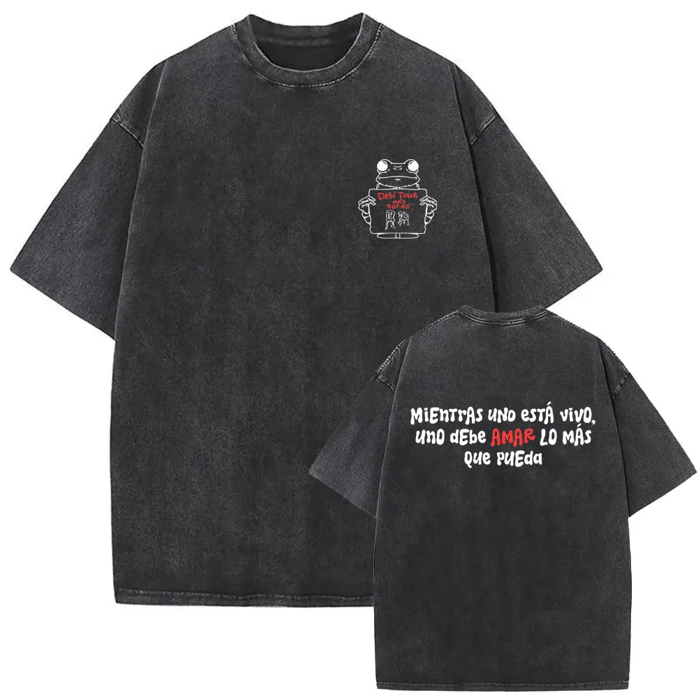 Rapper Bad Bunny Washed Vintage T-shirt Debi Tirar Mas Fotos DTMF World Tour 2026 T Shirts Men Women Fashion Hip Hop T-shirts