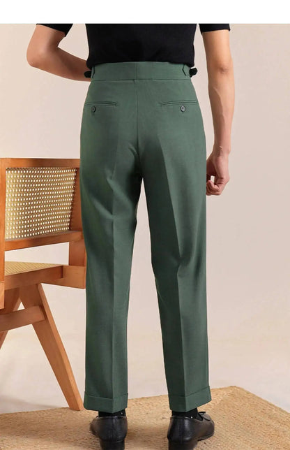 2025 New Italian Style Double Pleated Neapolitan Mens Formal Pants Casual Business Straight Leg High Waist Office Trousers Men
