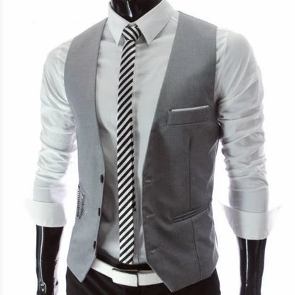 New Slim Fit Mens Suit Vest Single Breasted Casual Vests For Men Solid Formal Businss Male Waistcoat Gilet Homme