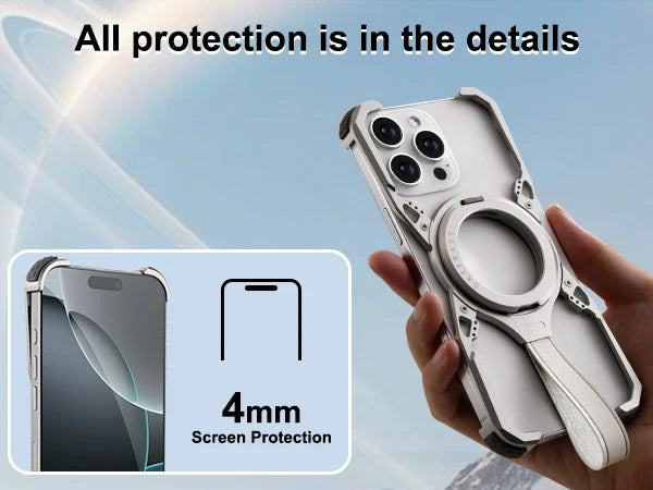 Frameless Phone Case for iPhone 16 Pro Max for MagSafe 360°Rotatable Kickstand with Lanyard Wireless Charging 16 Pro Cover