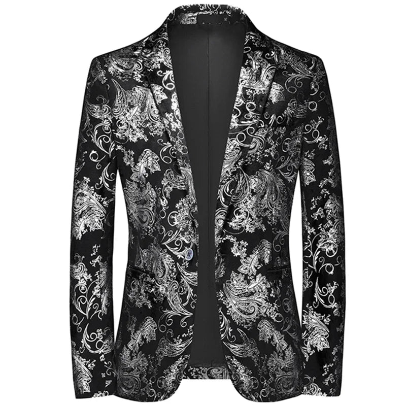 Plus Size 6XL-M Spring Luxury Men Bronzing Print Blazers 2025 New Slim Wedding Nightclub Party Dress Mens Clothing Suit Jackets