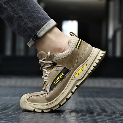 Black Leather Work Safety Shoes Waterproof Indestructible Steel Toe Cap Labor Shoes For Men Breathable Anti Smashing Sneakers