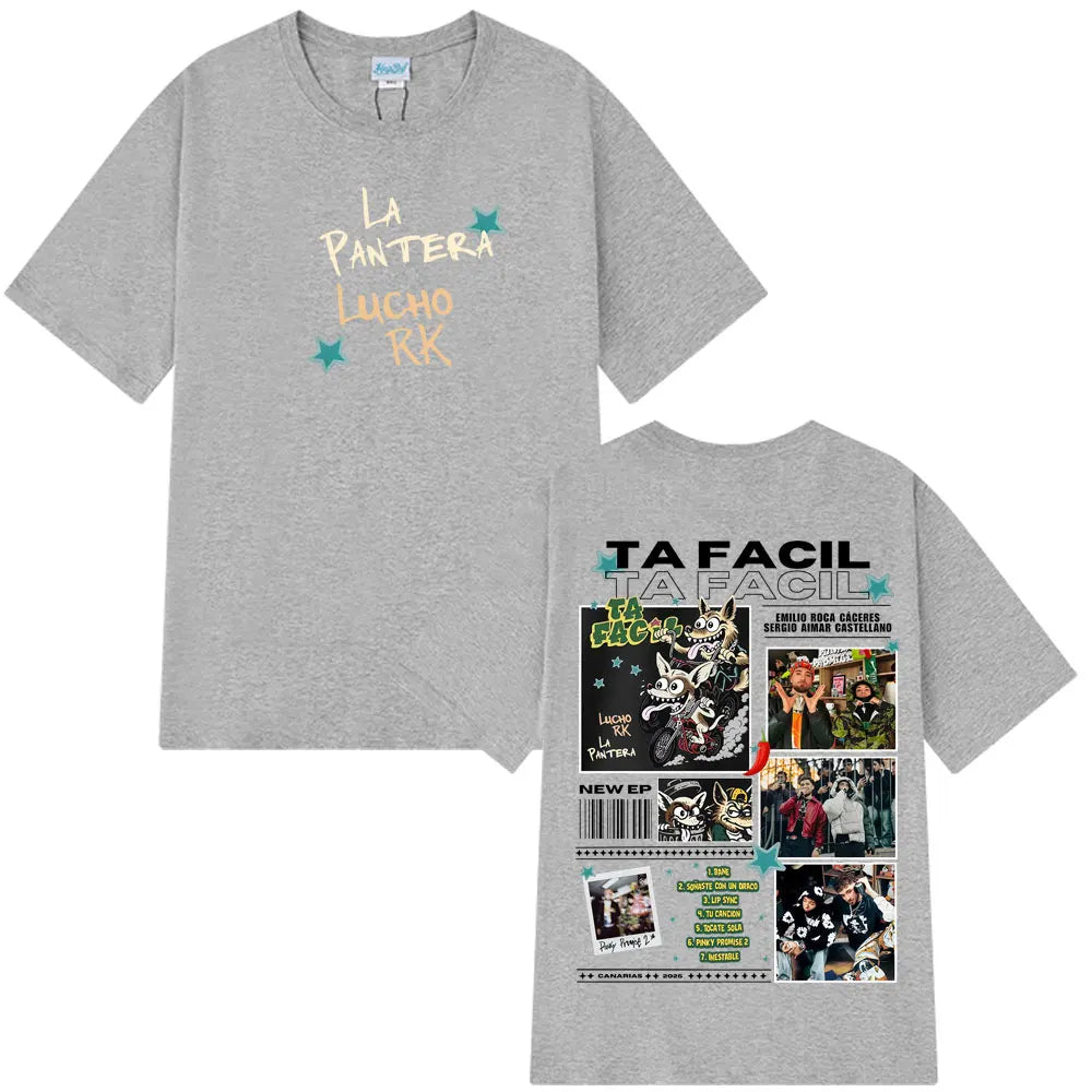 Ta Facil New Album 2025 La Panter Lucho Rk Fashion Print Tees Men Women Harajuku Hip-hop T-shirts Loose Casual Cotton T-shirts