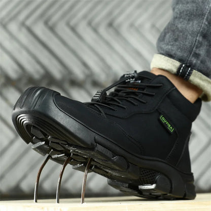 Black Leather Work Safety Shoes Waterproof Indestructible Steel Toe Cap Labor Shoes For Men Breathable Anti Smashing Sneakers