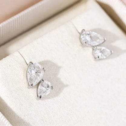 2-Stone Waterdrop Moissanite Stud Earrings for Women 925 Sterling Silver 3cttw Pear Cut Lab Diamond Ear Studs with Certificate
