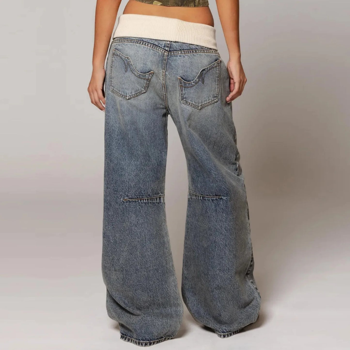 Y2K Hip-hop Stitching Fashion Joker Retro Jeans Female Korean Casual Simple Dress Essential Wide-leg Pants Loose Joker Overalls