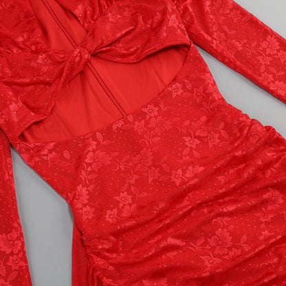 2024 New Fashion Red White Women Gloves Sexy Bodycon Mini Draped Dress Nightclub Party Bar Singer Birthday Celebrate Dress