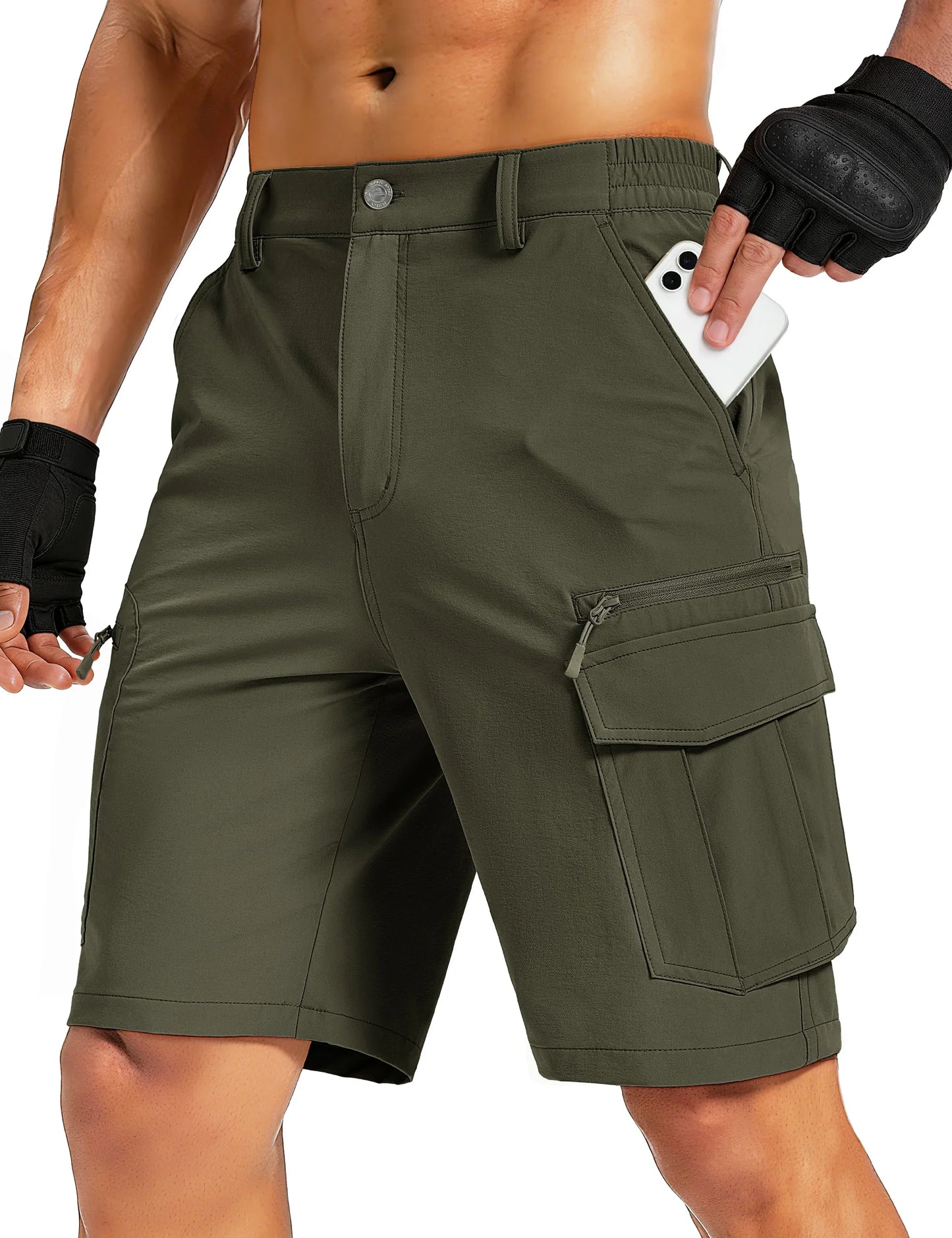 UPF 50+ Hiking Cargo Shorts with 7 Pockets Men 9" Quick Dry Lightweight Nylon Shorts Outdoor Work Shorts Fishing Casual