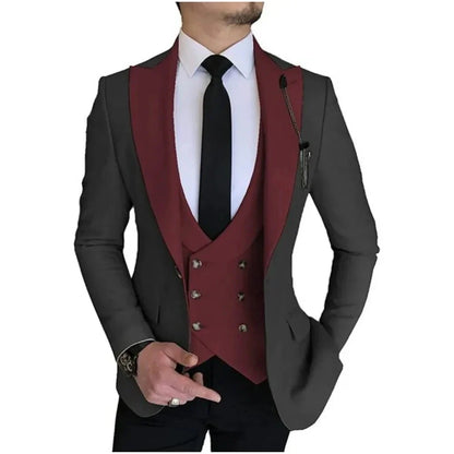 Men Suits Champagne Double Breasted Vest Wedding Tuxedo Terno Masculino Prom Groom 3 Pcs Slim Fit Blazer Custom Made