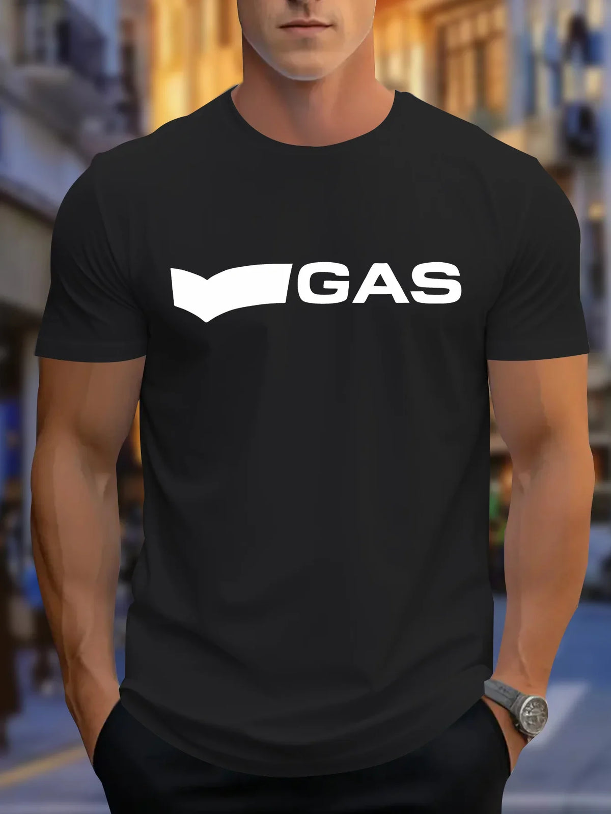 Men's Summer 100% Pure Cotton Fashionable Casual Sports Loose GAS Letter Pattern Printed Round Neck Short Sleeved T-shirt Top